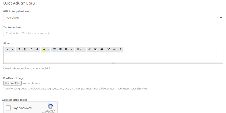 Buat aduan baru di aduankonten.id
