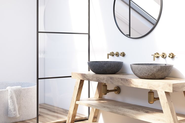 Ilustrasi kamar mandi minimalis.