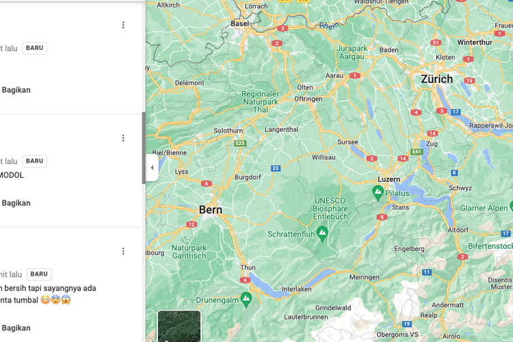 Warganet Indonesia membanjiri kolom review Google Maps Sungai Aare di Swiss terkait hilangnya anak Ridwan Kamil.