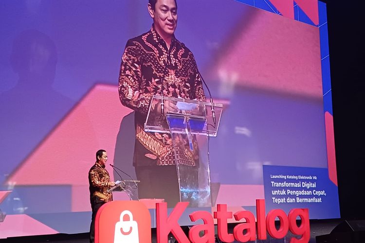 Kepala LKPP Hendrar Prihadi dalam acara Peluncuran Katalog Elektronik V6 LKPP di Jakarta, Kamis (28/3/2024).