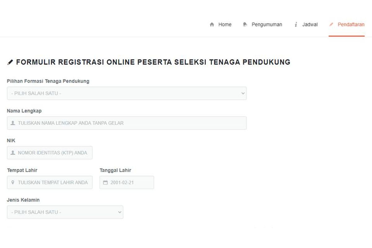 Tangkapan layar website pendaftaran lowongan kerja Kemenko Perekonomian.