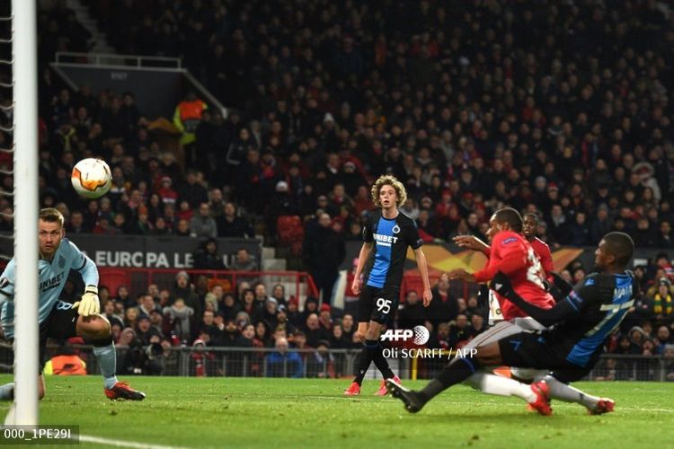 Odion Ighalo dalam laga Man United vs Club Brugge pada leg kedua babak 32 Liga Europa 2019-2020.