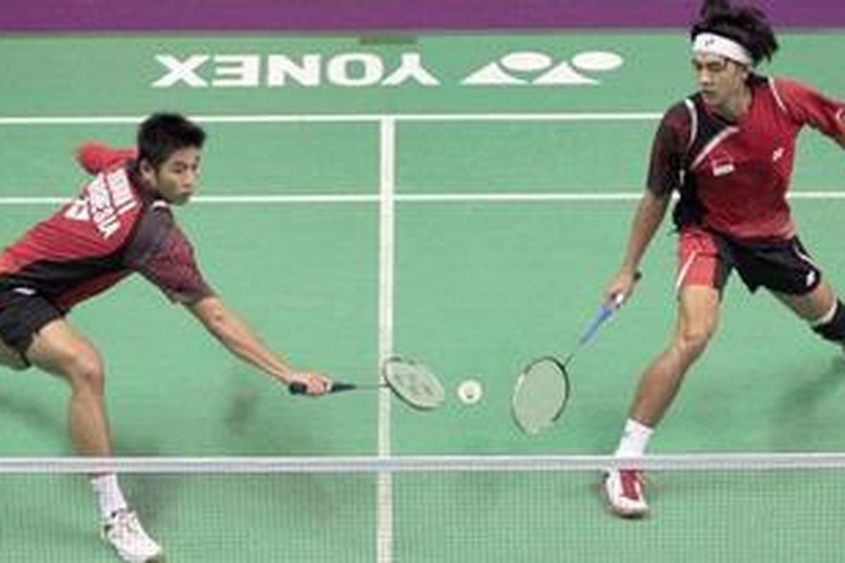Ganda putra Indonesia, Yonathan Suryatama Dasuki (kanan) dan Rian Sukmawan.