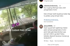 Video Detik-detik Kaca Depan Bus Dilempar Batu Pengendara Motor