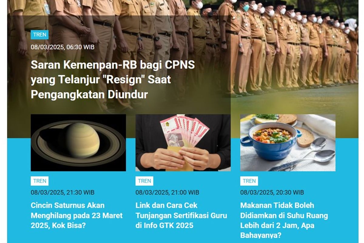 Artikel terpopuler kanal Tren, Sabtu (8/3/2025).