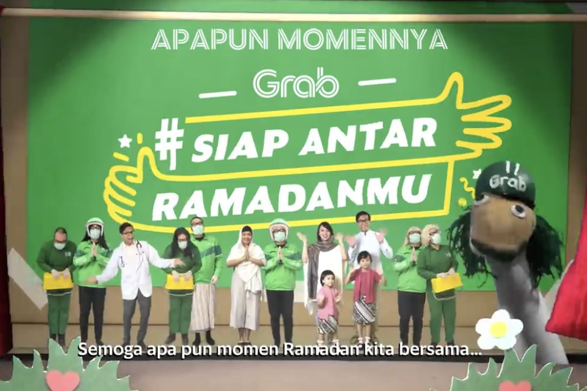 Video kreatif promosi Grab Indonesia yang diunggah ke Youtube. Proses produksi video ini 100 persen dilakukan tanpa kontak fisik dan dilakukan di rumah aja dengan menaati imbauan PSBB.