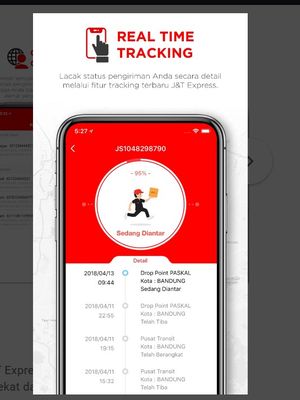 Tampilan cek resi J&T Express dengan aplikasi.