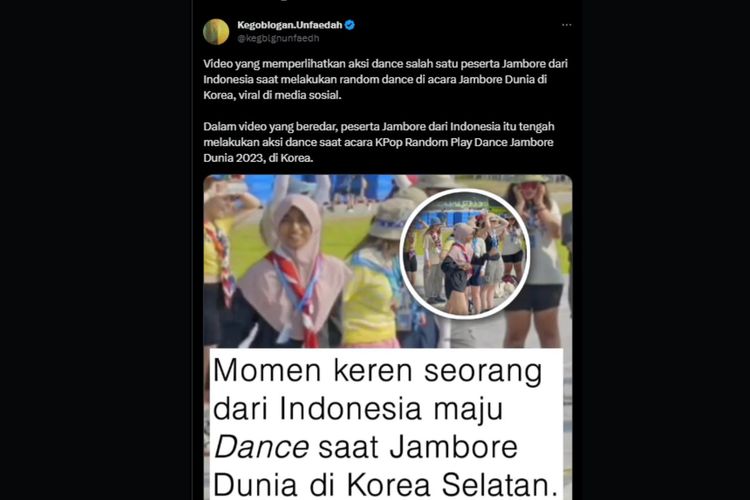 Tangkapan layar peserta asal Indonesia menari K-pop di Jambore Pramuka Dunia di Saemangeum, Korea Selatan.