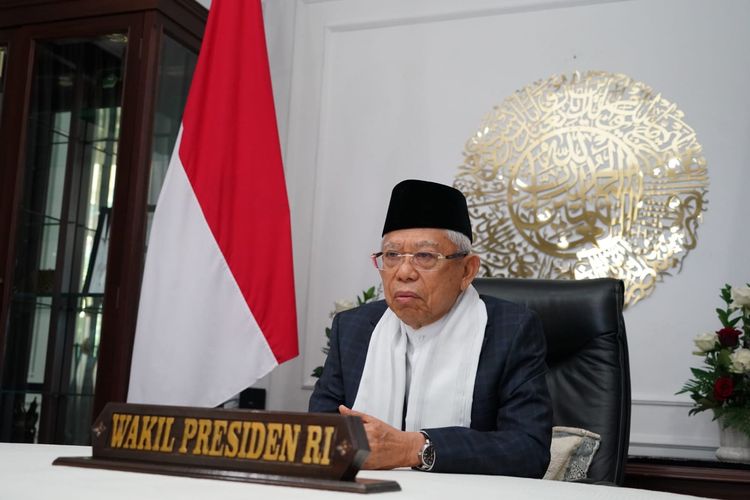 Wakil Presiden Ma'ruf Amin saat menghadiri  milad Majelis Ulama Indonesia (MUI) ke-46 yang digelar secara daring, Senin (26/7/2021).