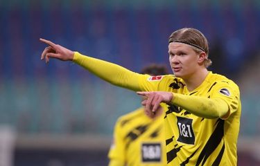Erling Braut Haaland pada laga pekan ke-15 kasta teratas Liga Jerman, Bundesliga, yang mempertemukan RB Leipzig vs Dortmund di Red Bull Arena, Minggu (10/1/2021) dini hari WIB.