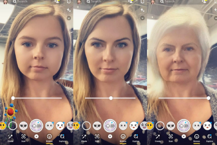 Filter baru Snapchat membuat wajah terlihat tua. 