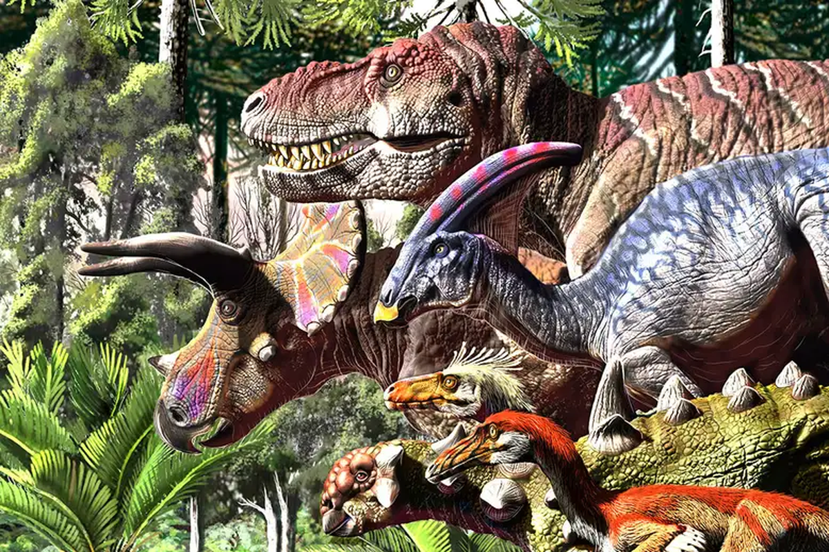 Ilustrasi dinosaurus punah sebelum dihantam asteroid pada 66 juta tahun yang lalu.