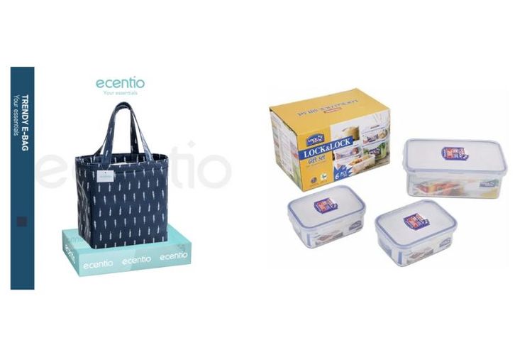 (Kiri-Kanan) ecentio Tas Bekal - LocknLock Gift Set Food Container.