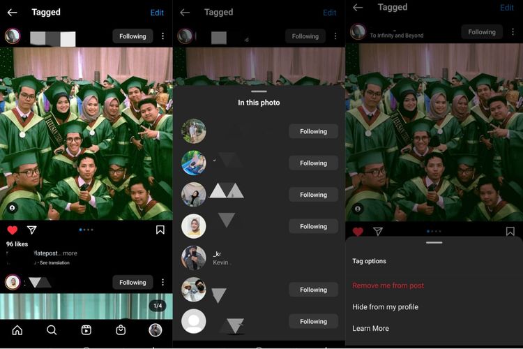 Cara menyembunyikan foto atau video yang di-tag di Instagram.