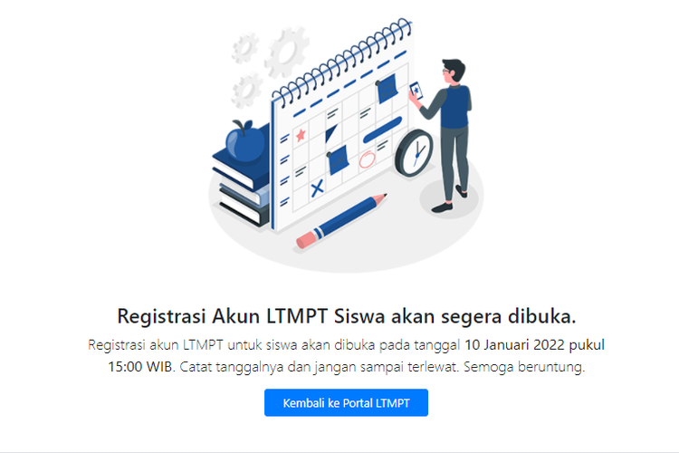 Tangkapan layar halaman untuk registrasi akun LTMPT siswa.