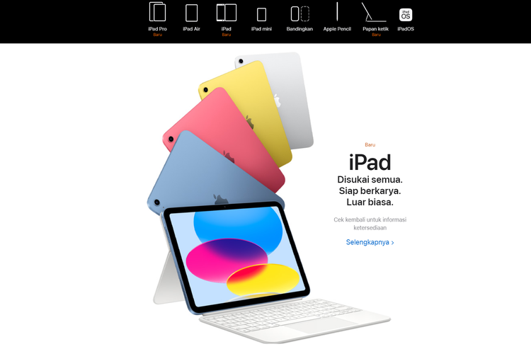 Tangkapan layar iPad 10 dipanjang di situs resmi Apple Indonesia.