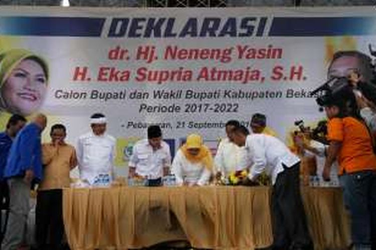 Koalisi BJB resmi mendeklarasikan Neneng Yasin-Eka Supria Atmaja sebagai pasangan calon Bupati-wakil Bupati Bekasi pada Pilkada 2017, Rabu (21/9/2016).