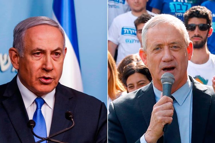 Perdana Menteri Israel Benjamin Netanyahu (kiri) dan mantan Panglima Militer Jenderal Benny Gantz