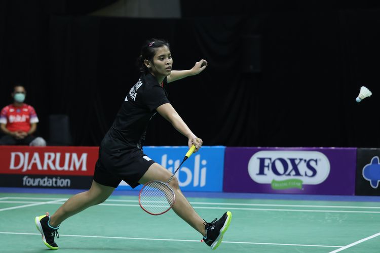 Pebulu tangkis Gregoria Mariska Tunjung memastikan lolos ke babak semifinal tunggal putri PBSI Home Tournament, di Cipayung, Jakarta, Kamis (23/4/2020).