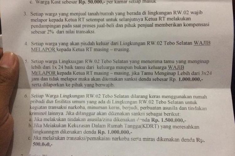 Tata tertib di RW 2 Kelurahan Mulyorejo, Kecamatan Sukun, Kota Malang yang viral di media sosial.