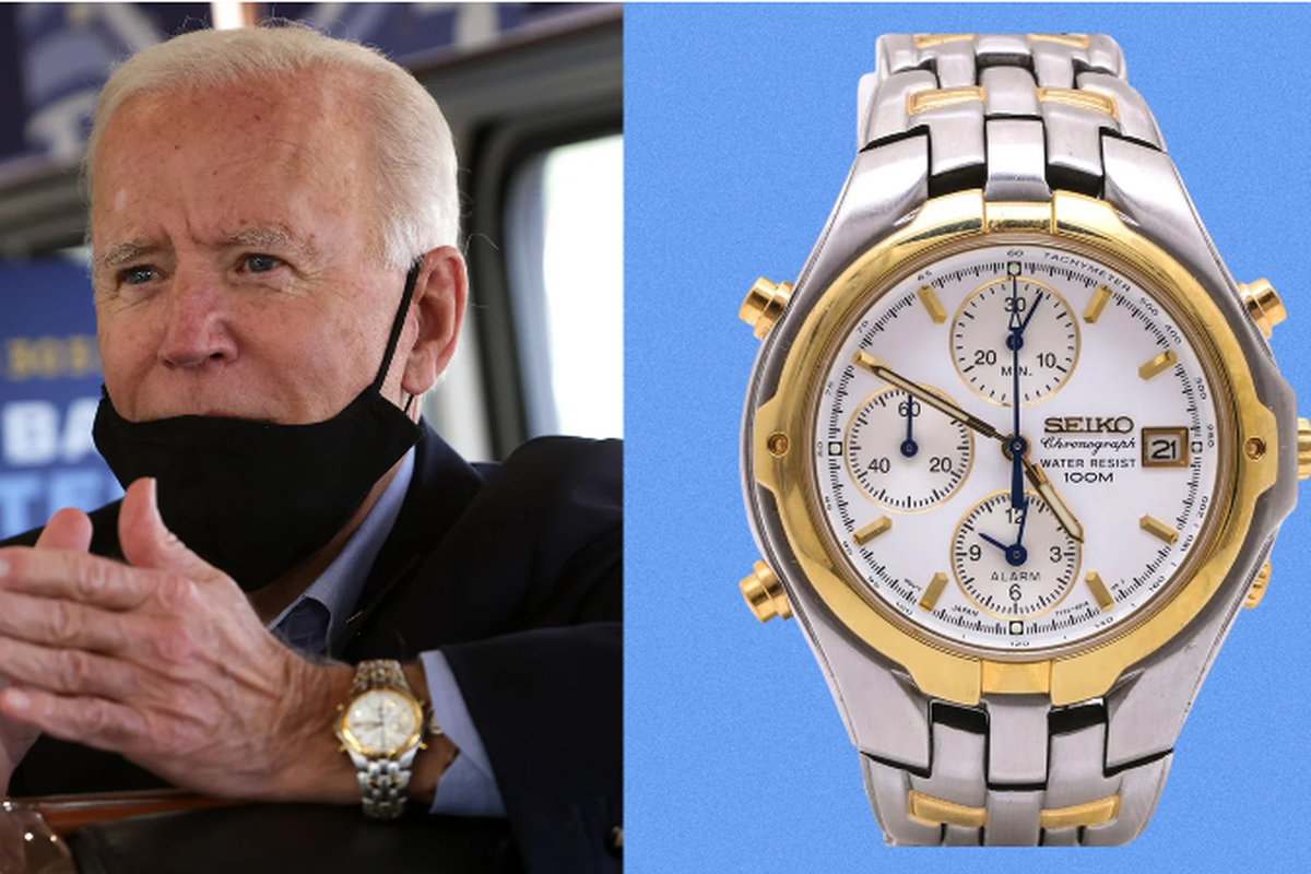 Joe Biden dan jam tangan Seiko yang menjadi salah satu koleksinya.  