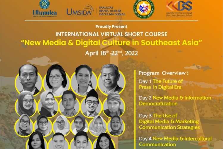 International Virtual Short Course bertajuk New Media and Digital Culture in Southeast Asia digelar pada 18-21 April 2022 diikuti mahasiswa dari Indonesia, Filipina dan Thailand