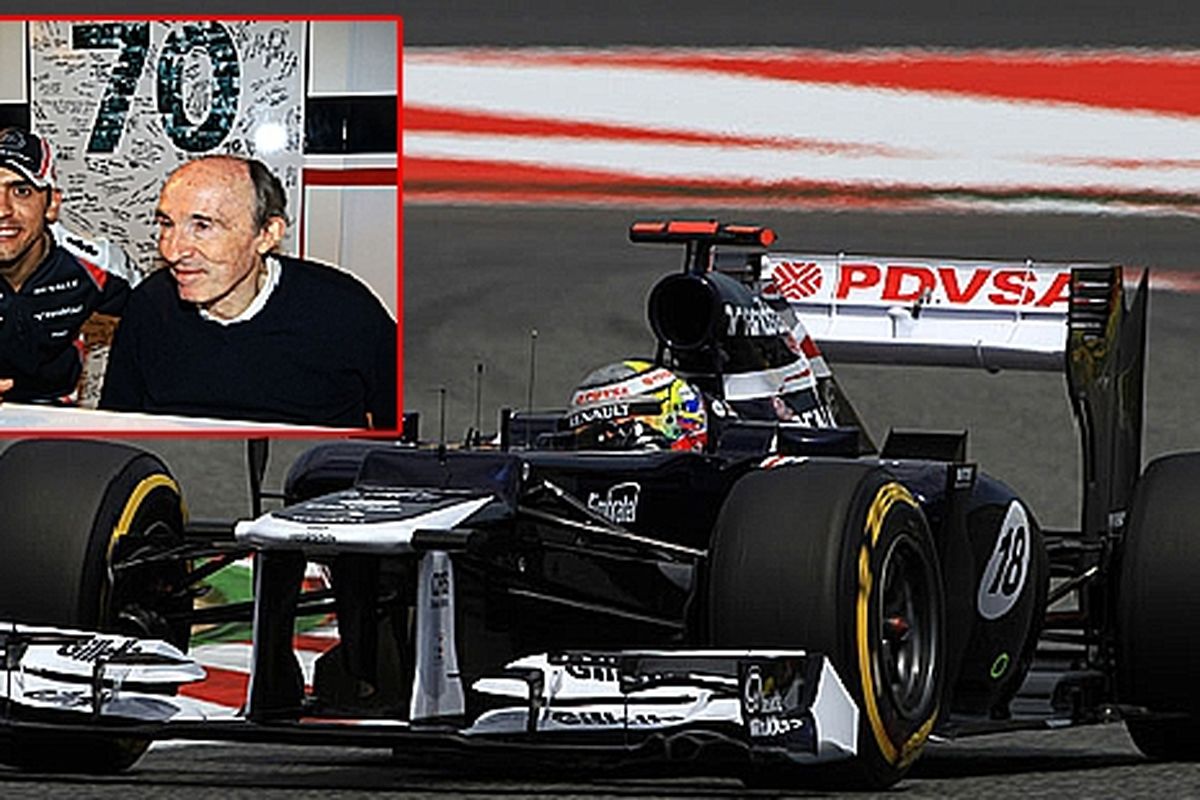 Pastor Maldonado tampil cemerlang dan sumbangan kemenangan buat Williams. Insert: Maldonado (kiri) dan Frank Williams merayakan ulang tahun ke-70