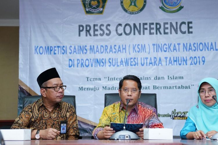 Konferensi pers Kompetisi Sains Madrasah (KSM) yang digelar Kemenag di Jakarta (13/9/2019).
