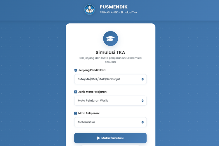 Cara simulasi TKA online. Link simulasi TKA 2025.