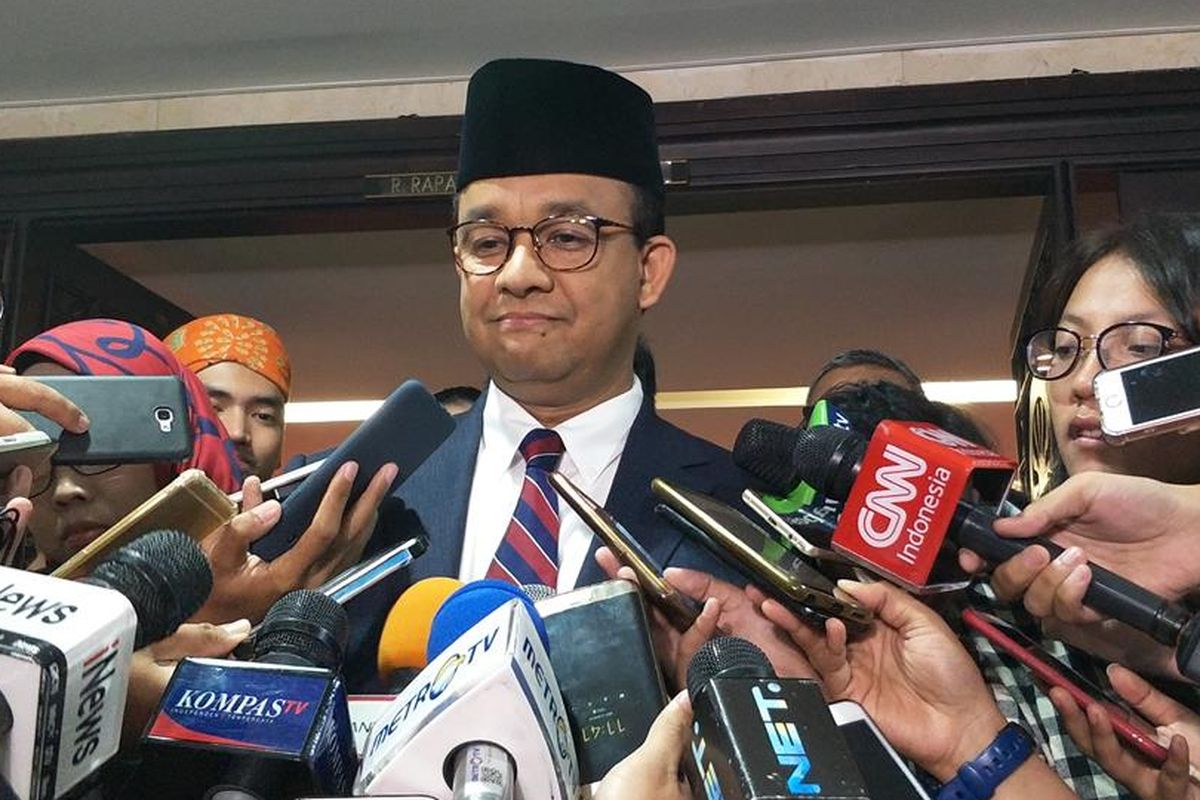 Gubernur DKI Jakarta Anies Baswedan di Gedung DPRD DKI Jakarta, Jalan Kebon Sirih, Jakarta Pusat, Rabu (14/8/2019).