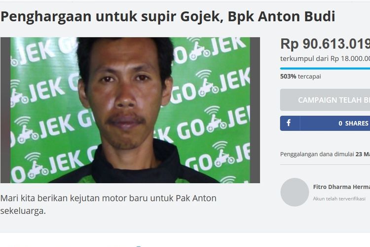 Anton Budi, sopir Gojek yang kehilangan motornya saat membeli pesanan Go-Food untuk pelanggannya.