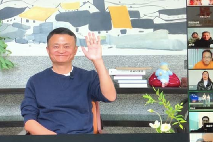 Ilustrasi Jack Ma yang tengah menghadiri suatu video konferensi, menandakan kehadirannya di publik pertama kali setelah tiga bulan menghilang. 
