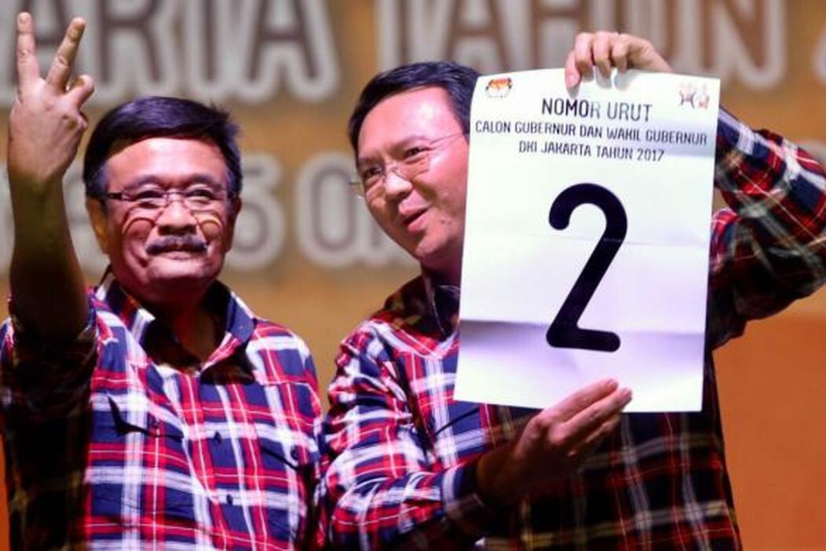 Pasangan calon gubernur-wakil gubernur DKI Jakarta, Basuki Tjahaja Purnama-Djarot Saiful Hidayat, di JIExpo Kemayoran, Jakarta, Selasa (25/10/2016).