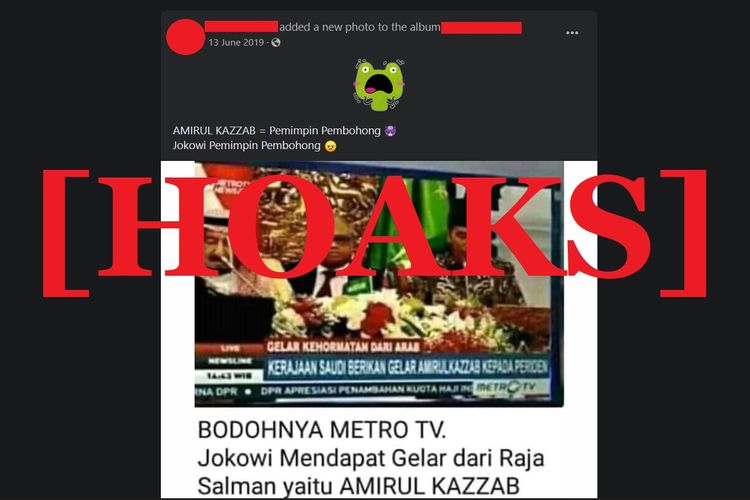 Hoaks pemberitaan Metro TV bahwa Jokowi mendapat gelar Amirul Kazzab