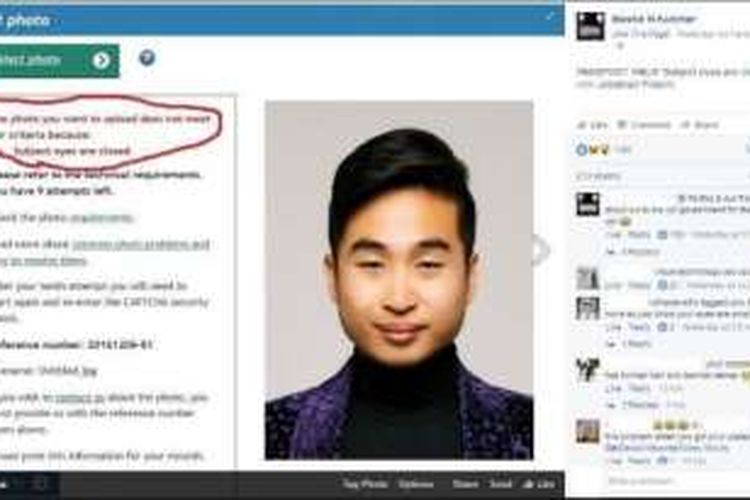 Richard Lee mengunggah foto wajahnya yang ditolak sistem pendaftaran paspor online ke media sosial.