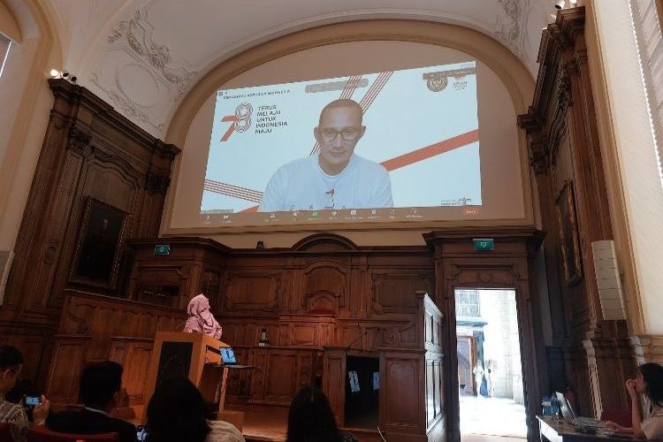 Sandiaga Salahuddin Uno saat Opening Remarks pada Simposium Amerika-Eropa (SAE) di Brussel-Belgia pada 17-18 Juli 2023.