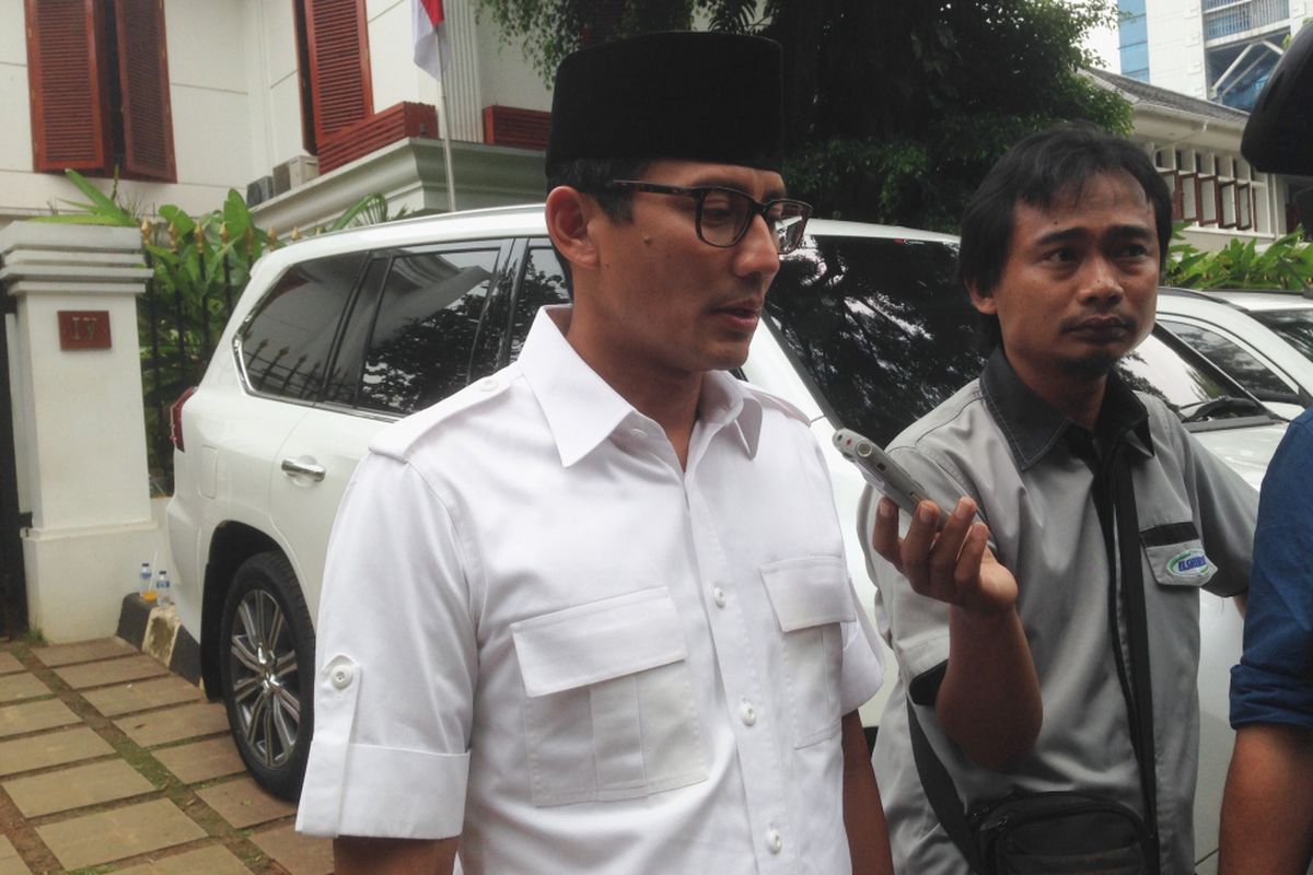 Wakil Gubernur Terpilih DKI Jakarta Sandiaga Uno di kediaman Prabowo Subianto di Jalan Kertanegara, Kebayoran Baru, Jakarta Selatan, Rabu (10/5/2017).