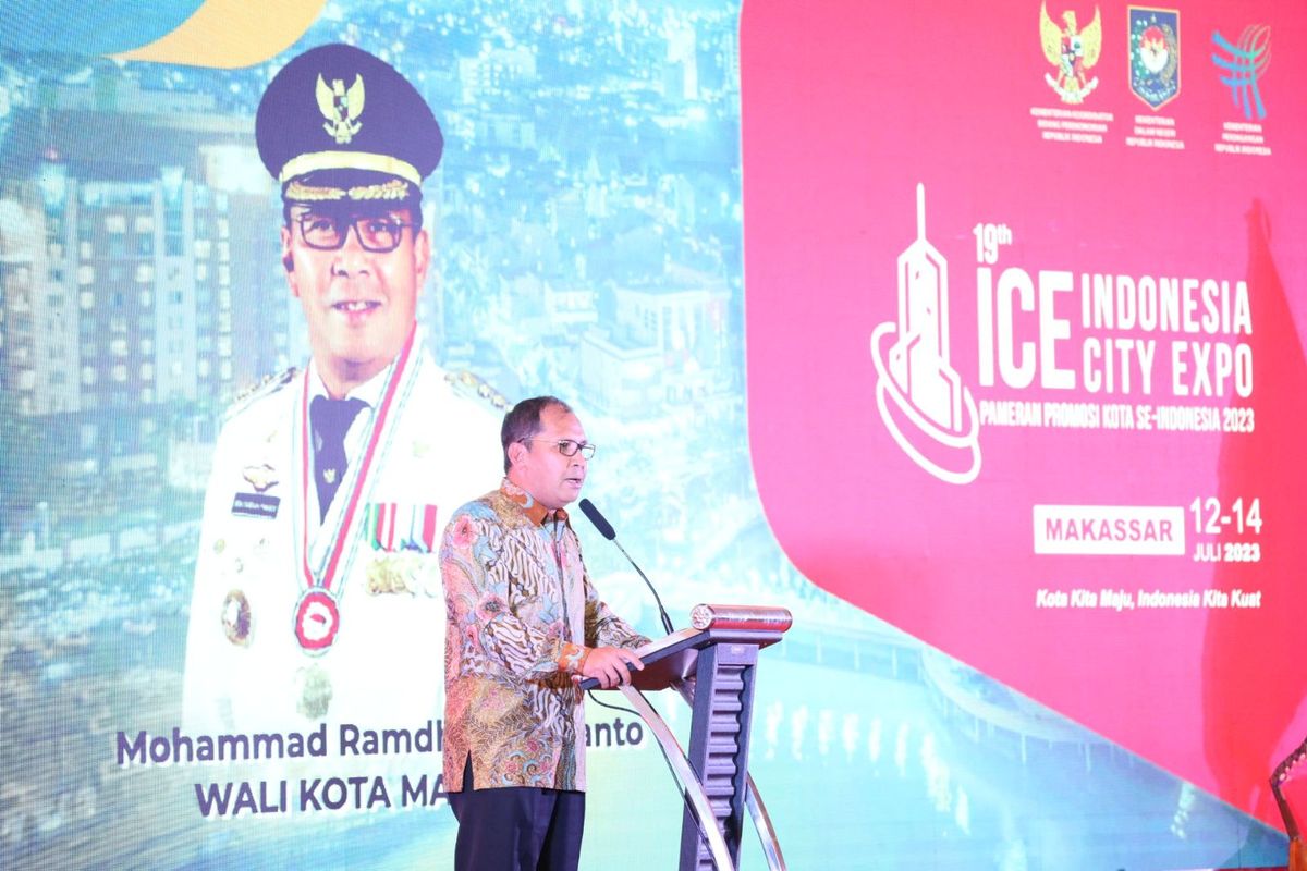 Wali Kota Makassar Mohammad Ramdhan Pomanto dalam acara peluncuran 19th Indonesia City Expo (ICE); Pameran Promosi Kota se-Indonesia 2023 di Hotel Claro, Selasa, (28/03/2023).
