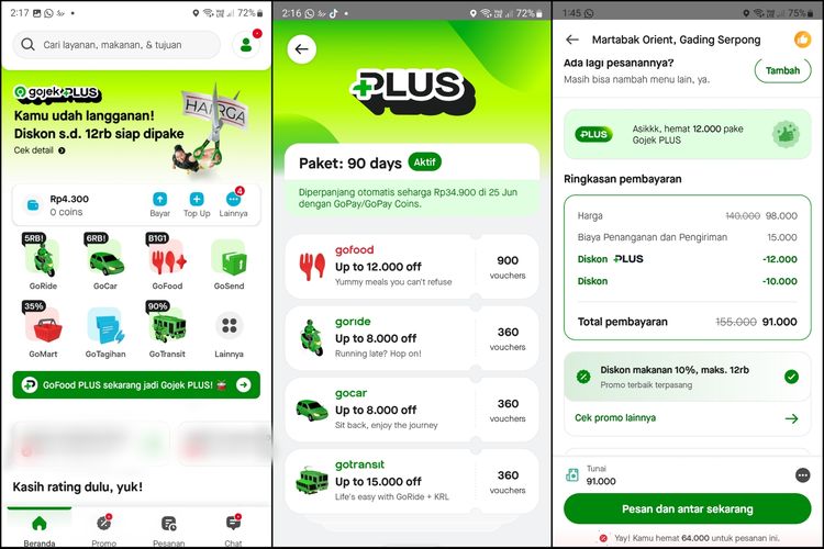 Daftar benefit Gojek Plus 90 hari.