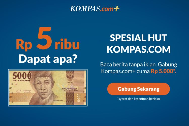 Kompas.com menghadirkan harga promo spesial ulang tahun sebesar Rp 5.000 per bulan untuk tiga bulan pertama langganan Kompas.com+.