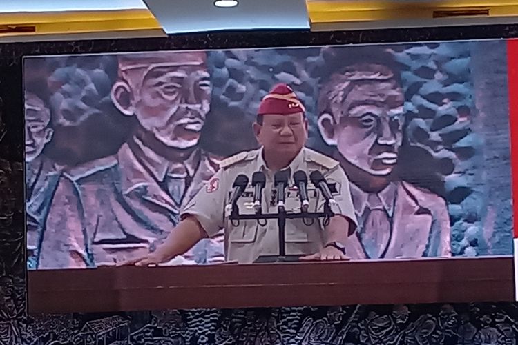 Prabowo Subianto saat pidato di JEC, Rabu (3/5/2023)