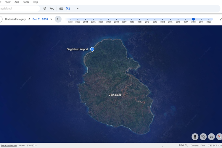 Citra satelit Pulau Gag tahun 2018.