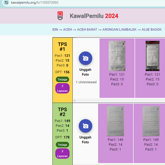 Tangkap layar cara cek hasil hitung suara KPU dan formulir C Hasil-PPWP di KawalPemilu.