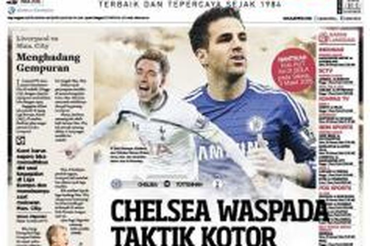 Sampul Harian BOLA edisi Sabtu (28/2/2015).