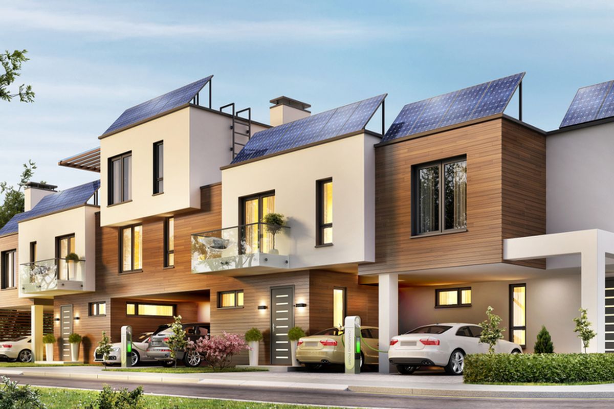 Ilustrasi townhouse dengan konsep modern