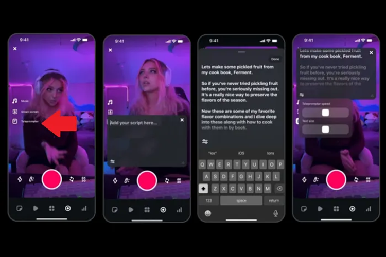 Tampilan fitur baru Teleprompter buat rekam video Reels langsung di Instagram.