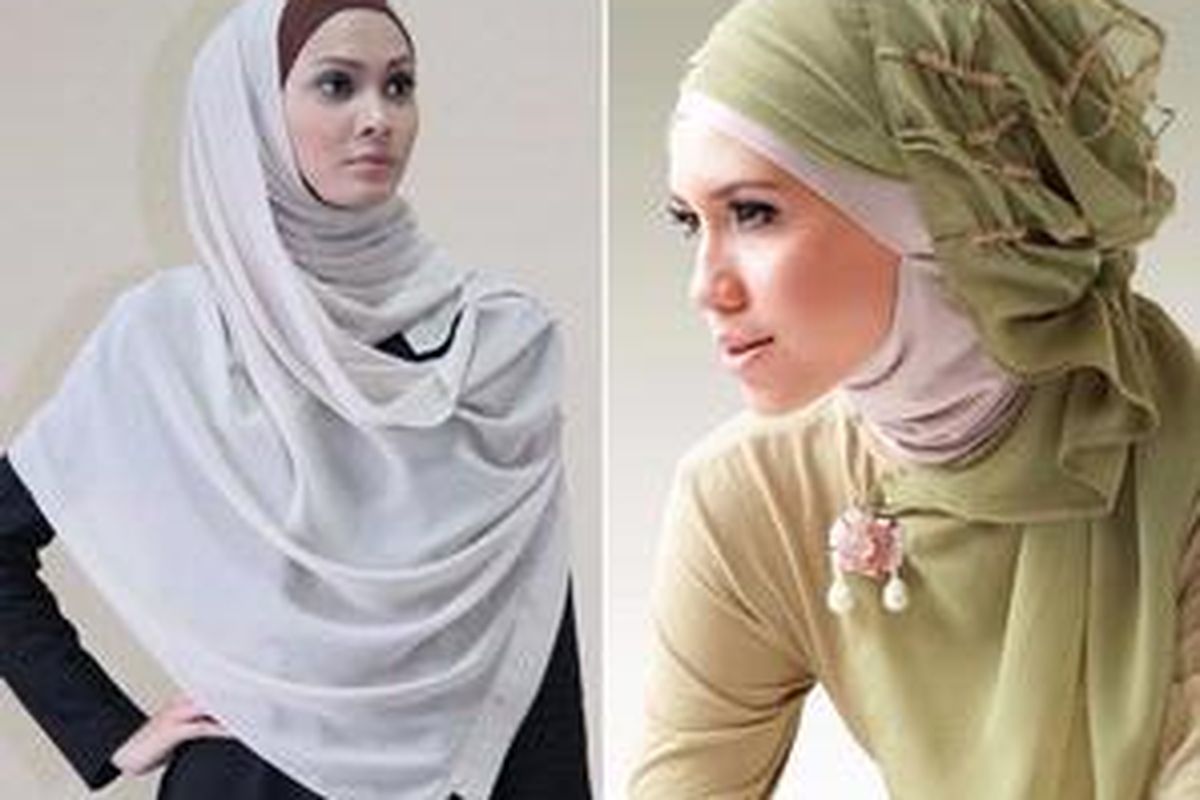 Label kerudung Square Atelier memberikan inspirasi gaya berkerudung yang mengikuti pakem namun tetap gaya. Kiri-kanan: padu padan inner dan luaran, serta styling pada kerudung bisa divariasikan sesuai kegiatan, untuk pesta atau formal, bisa juga kasual. 