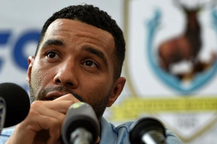 Jermaine Pennant menjalani jumpa pers bersama Tampines Rovers di Singapura, 19 Januari 2016.
