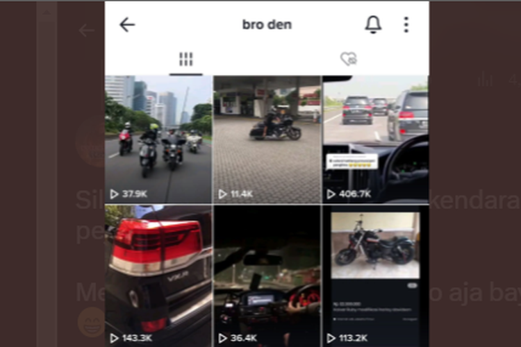 Tangkap layar unggahan konten kendaraan mewah yang Mario Dandy Satrio bagikan di media sosial