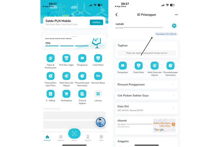 Ilustrasi cara cek daya listrik PLN Mobile